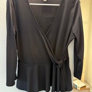 Chic Black V-Neck Wrap Blouse